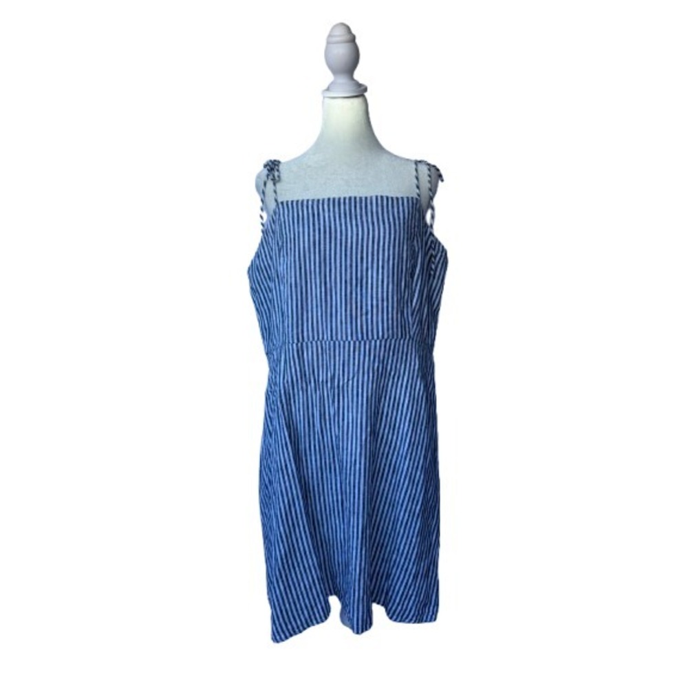 Old Navy White Blue Stripe Tie Strap Dress XXL Linen Blend Beach Vacation Summer